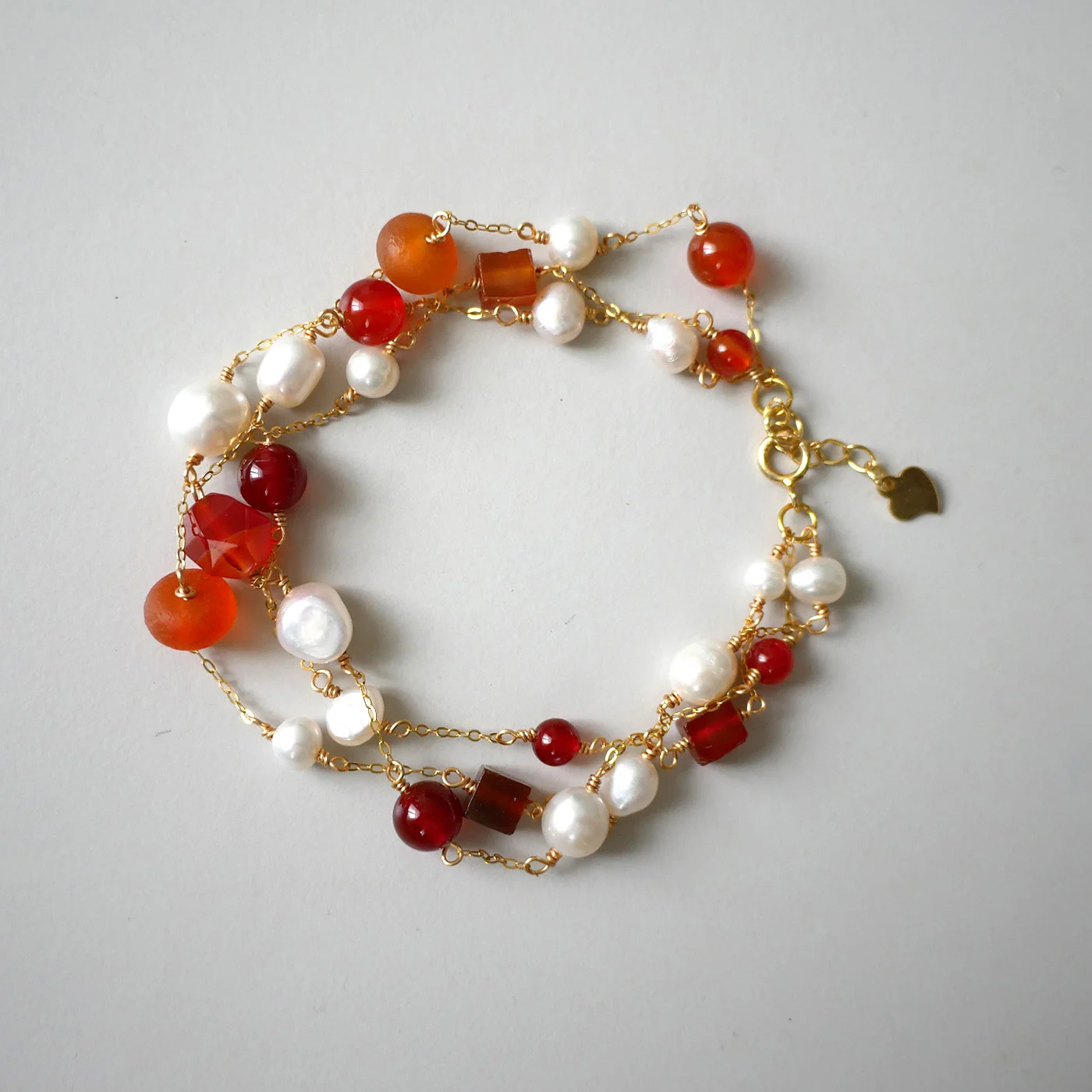 Autumn Glow Bracelet — Tourmaline,freshwater pearl, 18K gold plated S925 — handmade freshwater pearl bracelet by Ollie Pearls Bergen, Norway